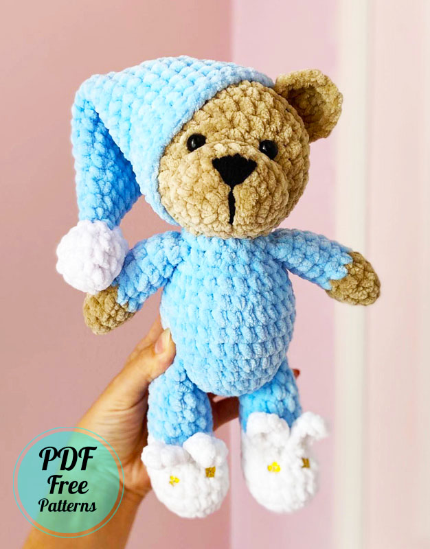 Crochet Teddy bear in Pajamas with Bunny Shoes (3)