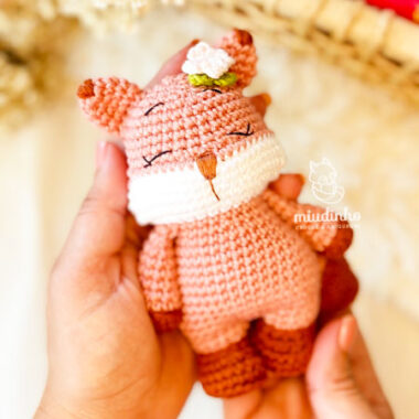 Cute fox with Flower Buckle Crochet PDF Pattern (1)