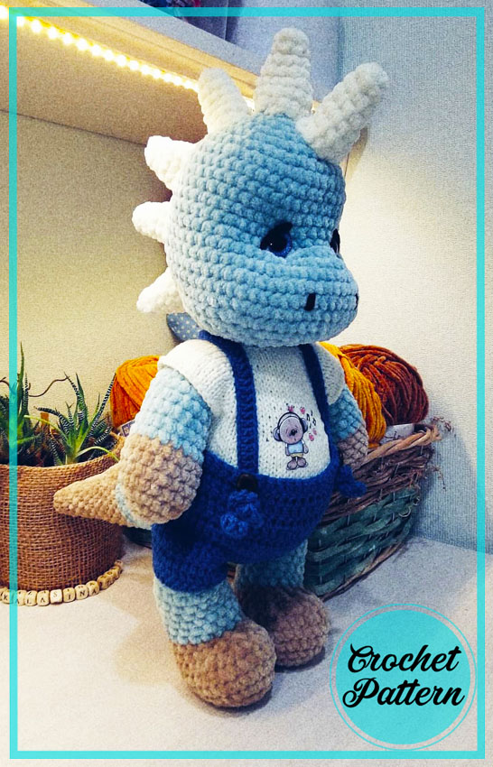 Blue dinosaur amigurumi free PDF crochet pattern