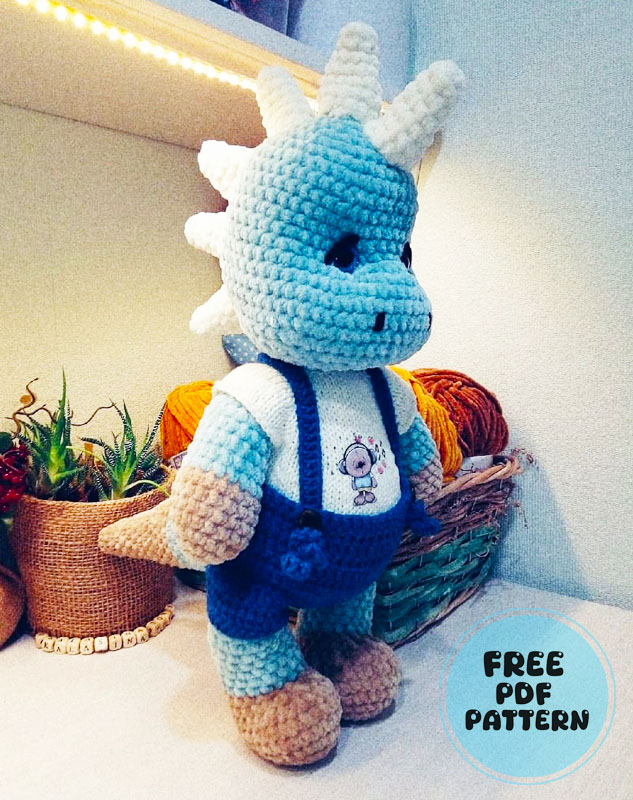 Eowyn the Blue Plush Dinosaur Amigurumi Free PDF Pattern