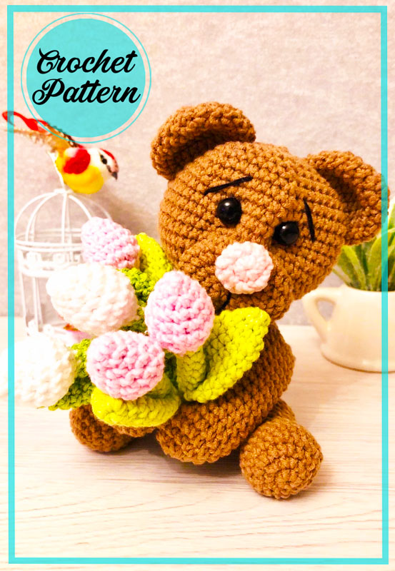 Teddy Bear With Tulips Amigurumi PDF Pattern