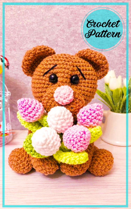 Teddy Bear With Tulips Amigurumi Crochet Pattern