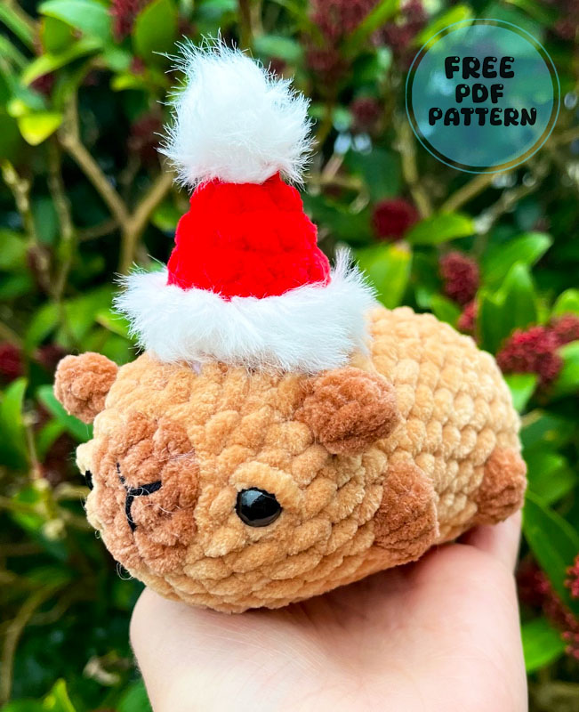 Crochet Plush Capybara with Christmas Hat PDF Pattern