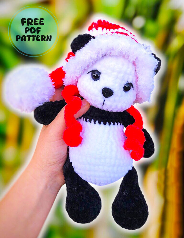 Plush Crochet Panda with Christmas Hat PDF Pattern 1