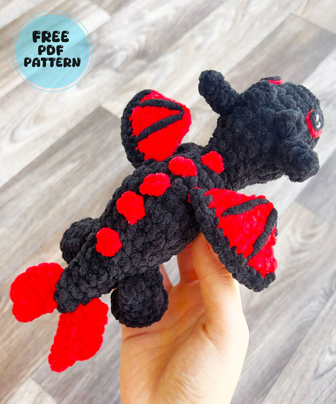 Red and Black Plush Dragon Free Amigurumi Pattern