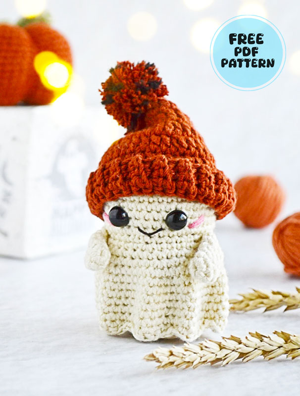 Baby Ghost with PomPom Hat Crochet PDF Pattern