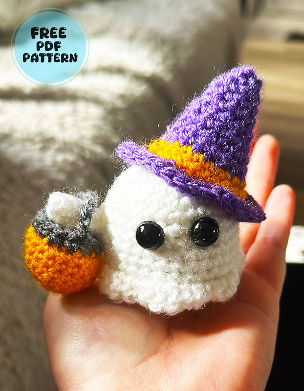 Ghost with Pumpkin basket and Witch Hat Amigurumi Pattern